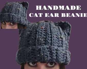 Gorro de crochet con orejas de gato hecho a mano (ooak)