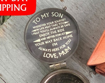 Brújula para nuestro hijo, regalo de Navidad único, brújula grabada personalizada, regalo del Día del Padre, brújula náutica de trabajo, regalo de aniversario
