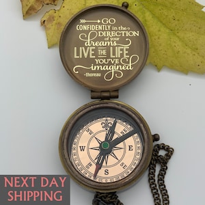 Engraved Compass, Go Confidently Quote, Inspirational Gift for Friend, Encouragement Gift, New Job Gift, College Student Gift, Sobriety Gift