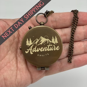 Adventure Awaits Personalized Compass, Camping Gift, Custom Engraved Anniversary Gift, Compass, Wedding Gift for Groom, Present for Husband