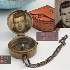 Cadeaux de sympathie pour la perte d&#39;un père, boussole pour graver des photos, boussole gravée, boussole pour graver des photos, idées cadeaux significatives en cas de deuil