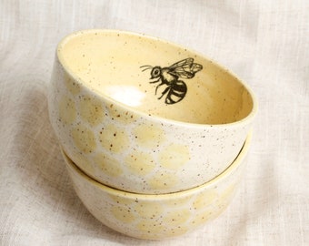 ice cream bowls | set of 2 | bee | honeycomb | summer hosting | stoneware | handmade