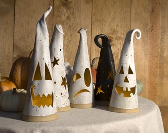 THE ORIGINAL THROWBACKS Halloween ghost luminaria | jack o lantern | handmade | ceramic | Halloween decor | luminary
