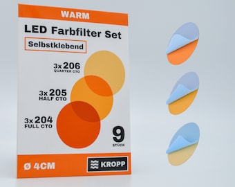Zelfklevende kleurenfilms voor LED-lampen, 4 cm cirkel gesneden, 3 tinten warm witte kleurfilters voor kleurcorrectie, filterset à 9 stuks
