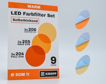 Films colorés autocollants pour lampes LED, coupe circulaire de 5 cm (GU10), filtres de couleur blanc chaud 3 tons pour la correction des couleurs, jeu de filtres de 9 pièces