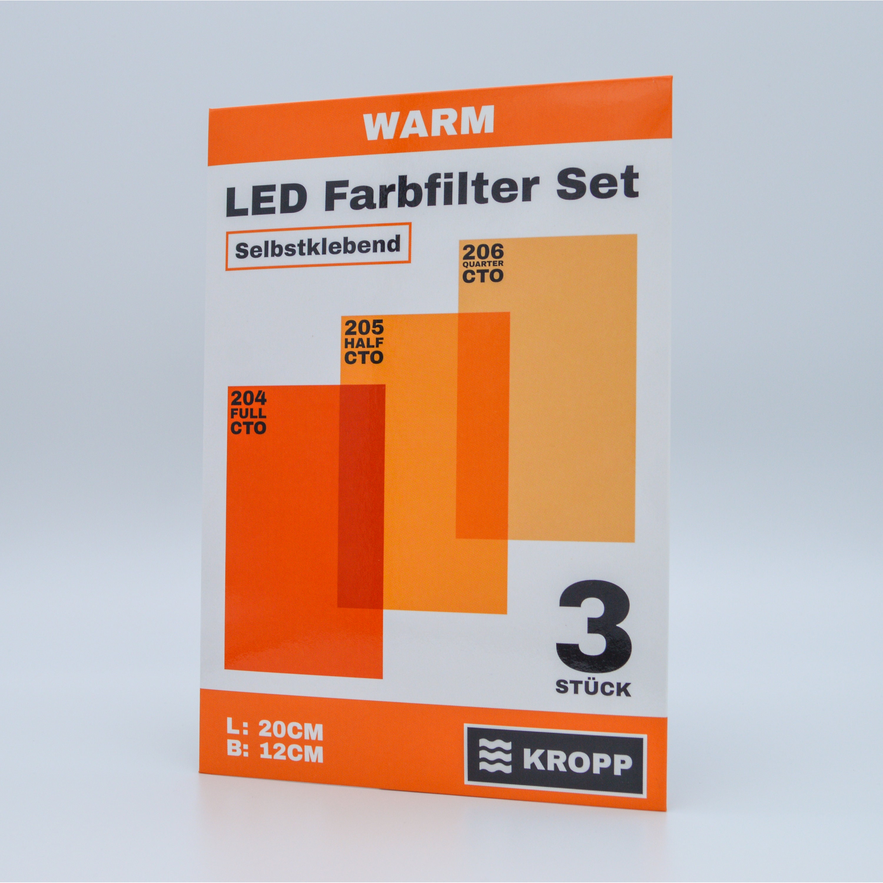 Selbstklebende Farbfolien für LED Lampen, Zuschnitt 20x12 cm, 3 Töne Warmweiß Farbfilter zur
