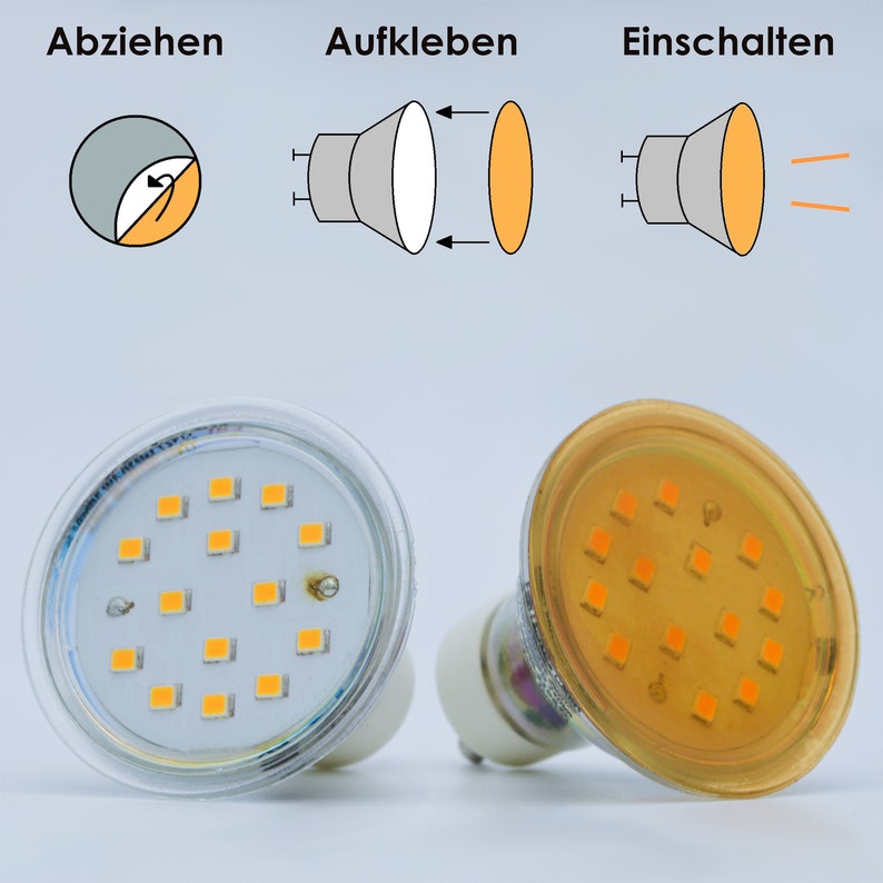 Zelfklevende kleurenfilms voor LED-lampen, 5 cm cirkelsnede GU10, 3 tonen warmwitte kleurfilters voor kleurcorrectie, filterset à 9 stuks afbeelding 4