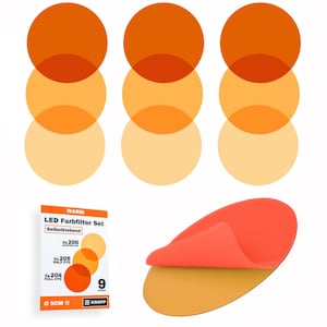 Selbstklebende Farbfolien für LED Lampen, 5 cm Kreiszuschnitt, 3 Töne Warmweiß Farbfilter zur Farbkorrektur, Filterset für LED Spots, 9 Stk.