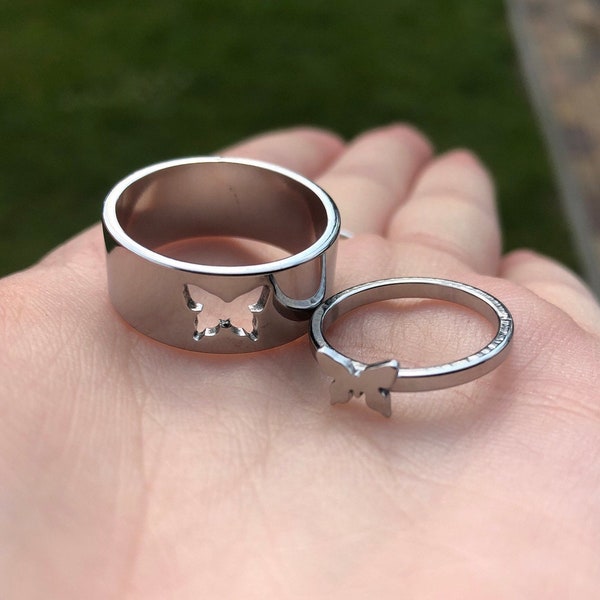 Cusije® Silber, Edelstahl, Schmetterling, Ring Set für Paare/Freunde, Partnerringe