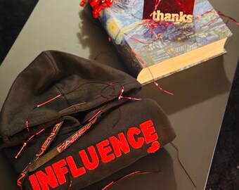 Black Crop Top Hoodie: Red "Influence" Graphic, Fall Fashion