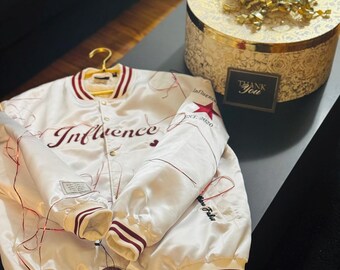 Maroon and White Satin Spring Varsity Jacket