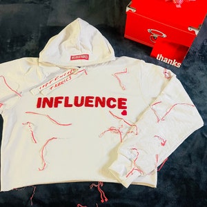Red and white crop top hoodie