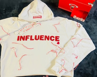 Red and white crop top hoodie