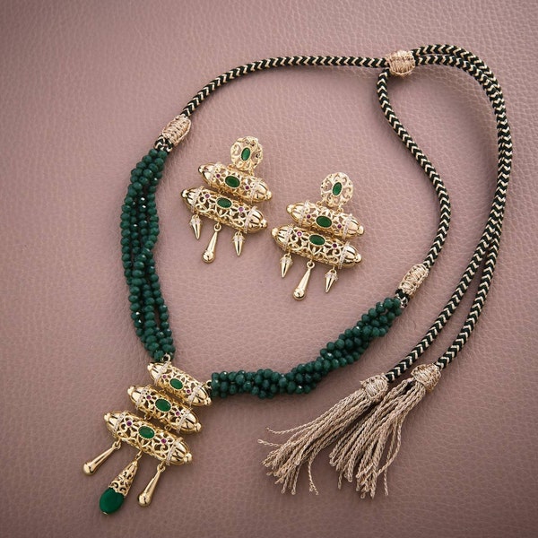 Bijoux caftan marocain, ensemble boucles d'oreilles et collier traditionnels authentiques