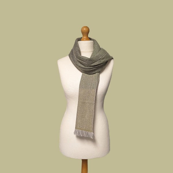 Two tone green and grey woolly scarf. Completely unique, only one made. Made in Yorkshire, UK
