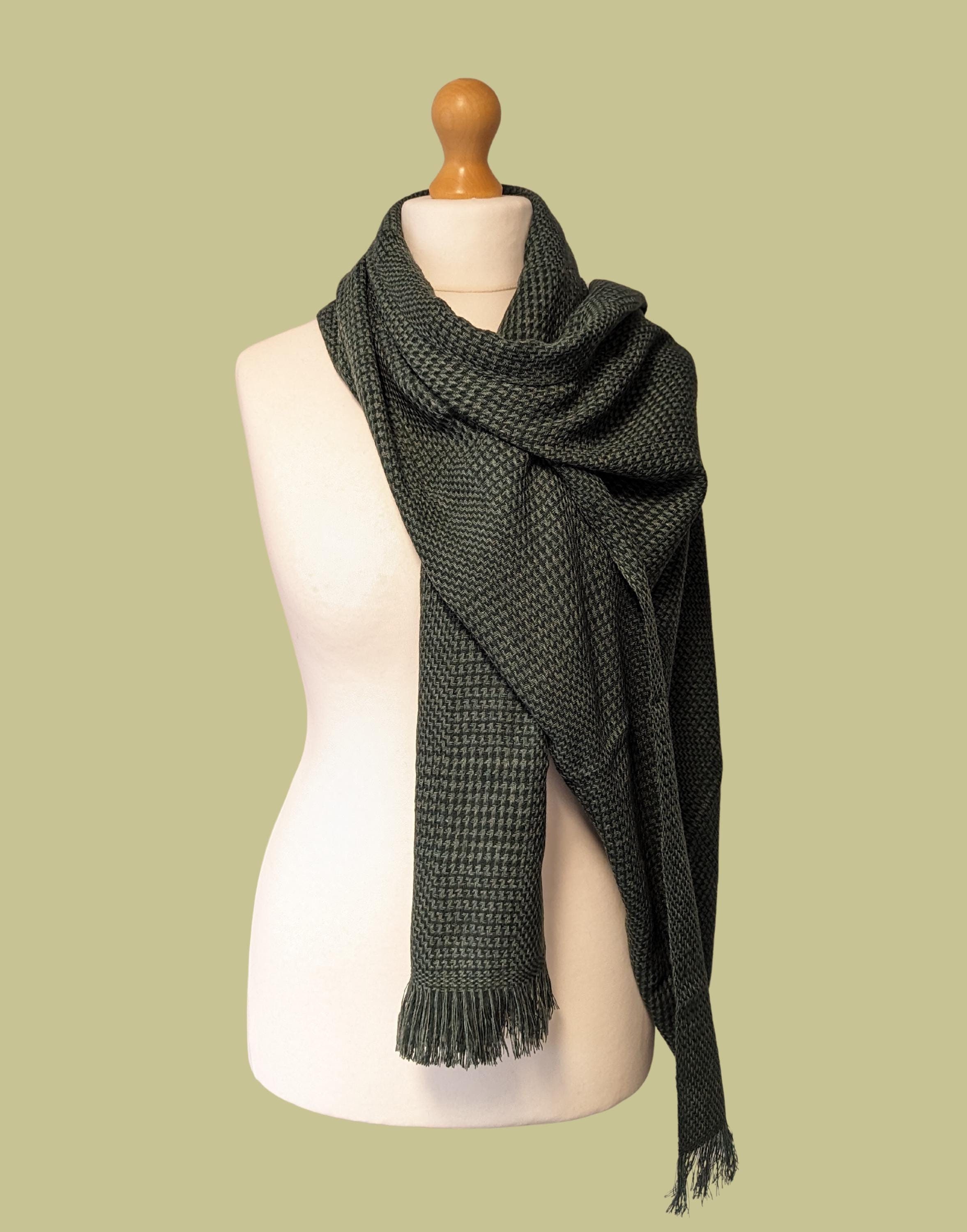 SQUARE WOOL GAUZE STOLE/GRAGE-CHECK