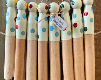 Emma Bridgewater Inspired, Hand Painted Wooden Dolly Pegs, Kitchen, House Warming, Rustic Pegs, Polka Dot, Utility Room, 5th Wedding, Retro