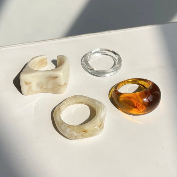 Neutral Acrylic Resin Rings - Resin Rings | Chunky Rings | Irregular Rings | Statement Rings | 90s Rings | Y2K Ring | Fun Rings