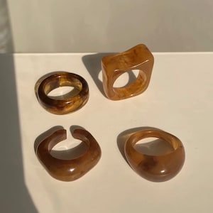 Brown Acrylic Resin Rings - Resin Rings | Chunky Rings | Irregular Rings | Statement Rings | 90s Rings | Y2K Ring | Fun Rings