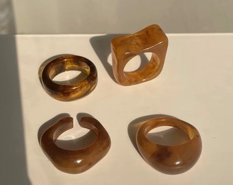 Brown Acrylic Resin Rings - Resin Rings | Chunky Rings | Irregular Rings | Statement Rings | 90s Rings | Y2K Ring | Fun Rings
