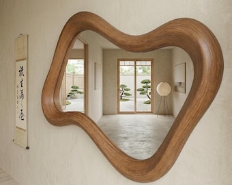Walnut Irregular Mirror, Wooden Mirror, Walnut Entryway Mirror, Decorative Wall Mirror, Mirror Wall Decor