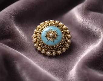 Vintage Sphinx Faux Pearl and Faux Turquoise Brooch