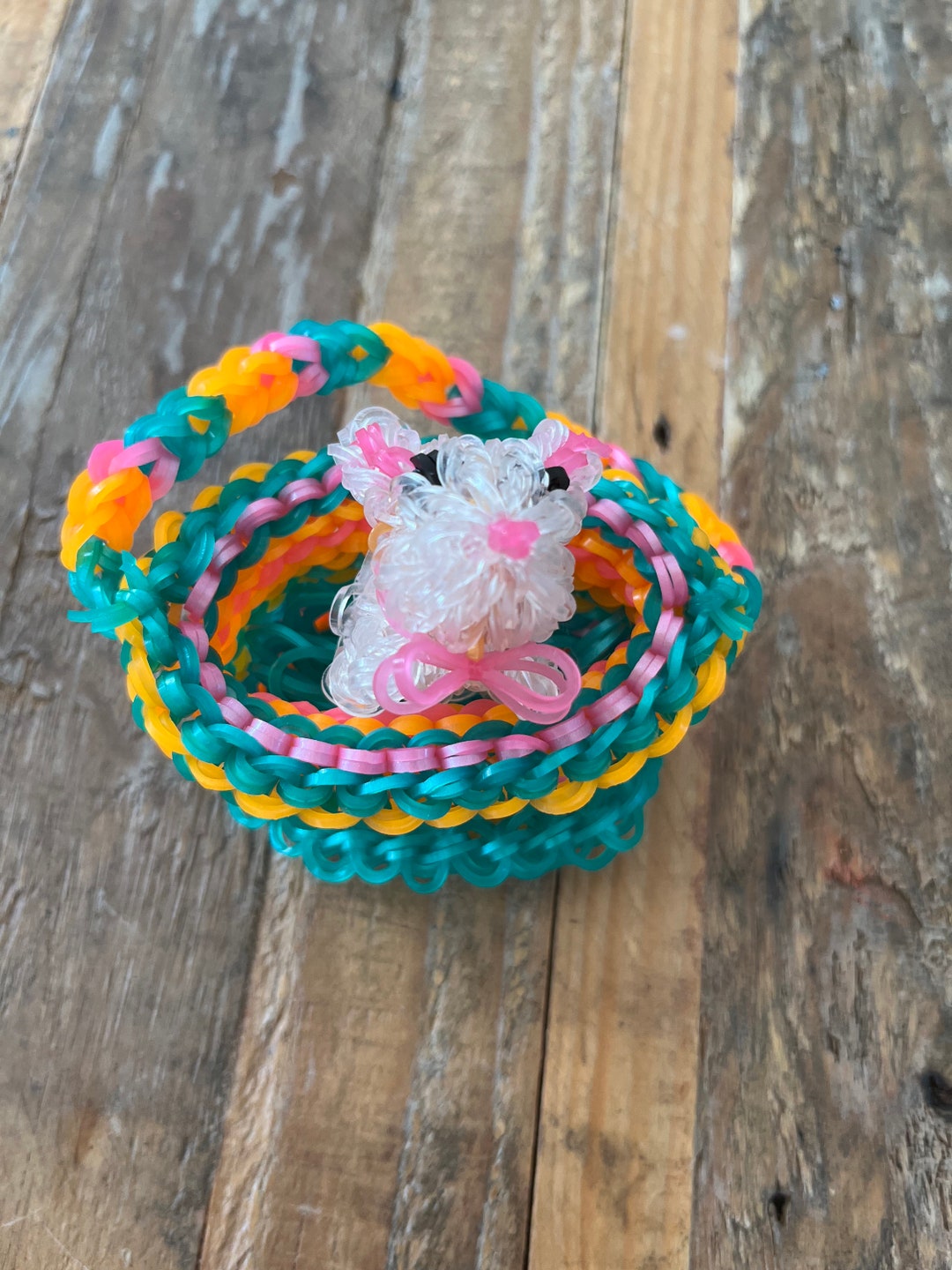Adorable Rainbow Loom Bunny in Rainbow Loom Easter Basket Etsy