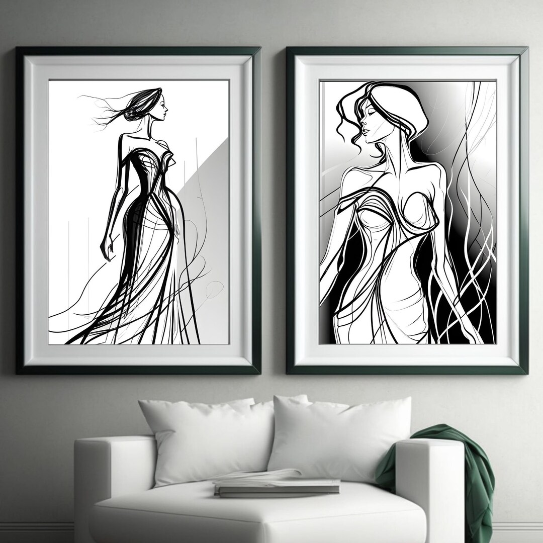 Printable Modern Art Line Drawing, Art Wall, Abstract, Black and White