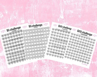 Savings challenge bundle, savings challenge, 1 dollar, 5 dollars, 10 dollars, 20 dollars, save money, digital download, budgeting
