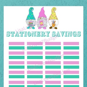 gnomes, savings challenge, save money, stationery, money challenge, pdf, gnomes savings, budget