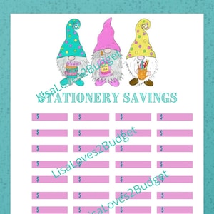 gnomes, savings challenge, save money, stationery, pdf, gnomes savings, money challenge