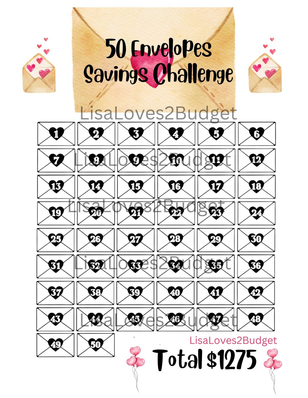 50 Envelope Challenge, 50 Envelopes, Envelope Challenge, Savings