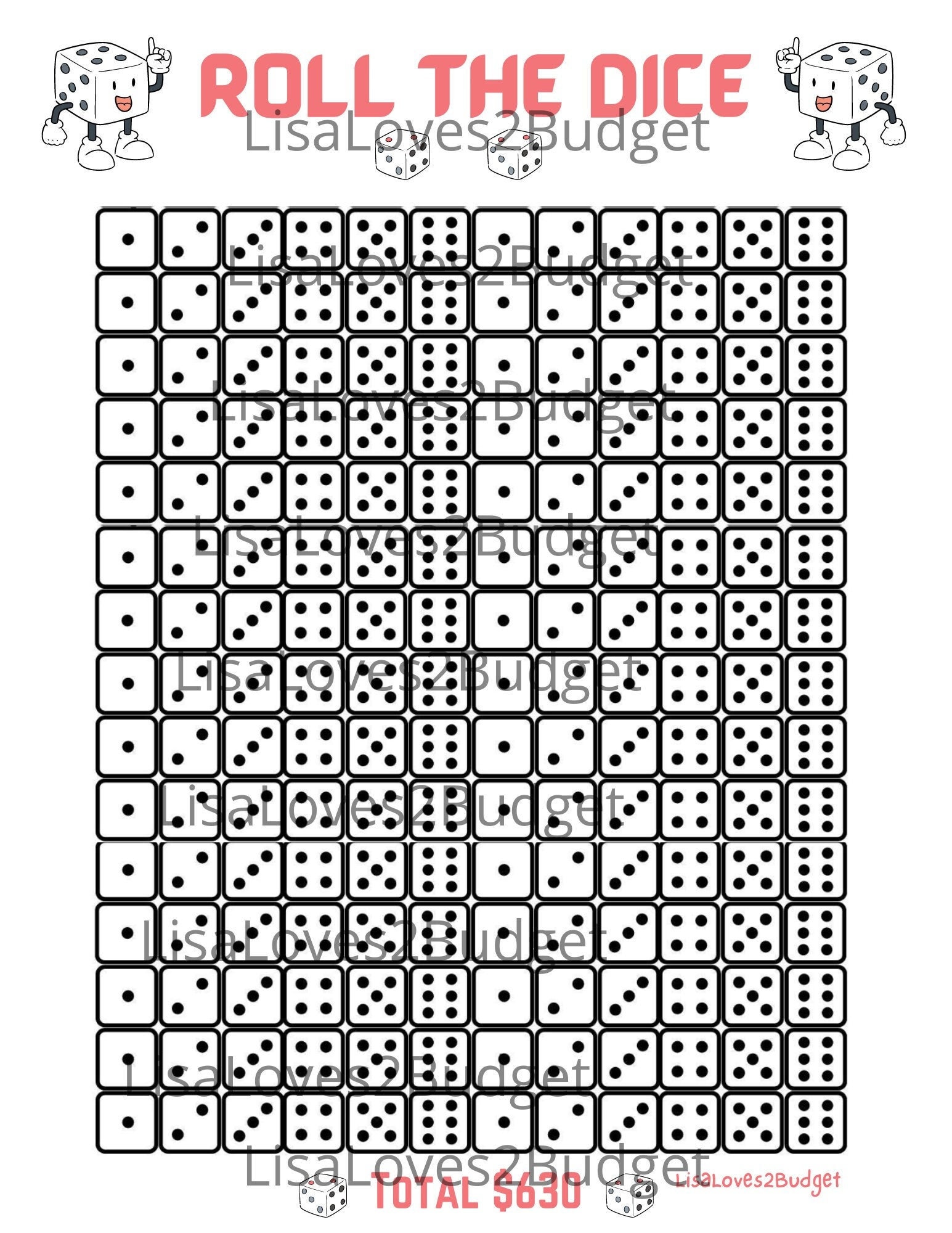 Roll the Dice Savings Challenge Roll the Dice Savings Etsy