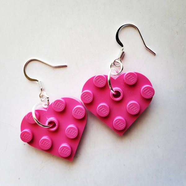 Pink Heart Earrings / Made using LEGO parts®