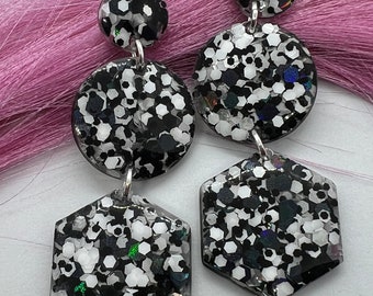 Trio drop Danglies in a black and white glitter mix