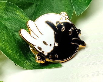 Yin Yang Bunny Enamel Pin, Zen Lapel Pin
