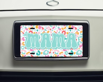 Mama Leopard Print Aluminum License Plate, Colorful Car Tag