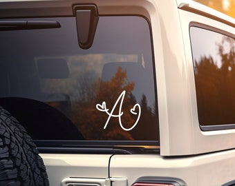Single Initial Monogram Vinyl Decal, Cute Script Monogram With Heart, Car Accessories For Women & Teens