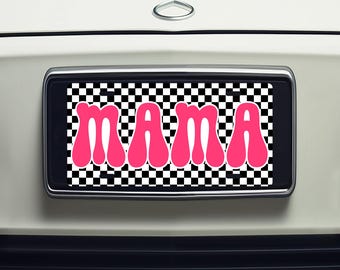 Checkered Mama License Plate, Aluminum Car Accessories, New Mom Vanity Plate