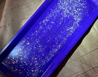 trap tray - PURPLE GLITTER smoking rolling tray 420 - handmade