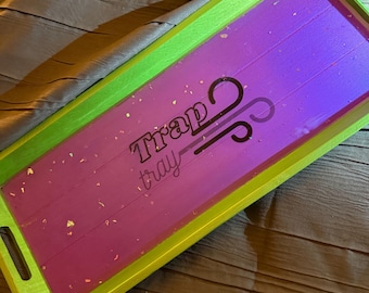 trap tray - PURPLE & GREEN smoking rolling tray 420 - handmade
