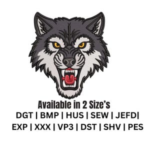 Wolf Head Embroidery Design | Animal Machine Embroidery File (Instant Download, 4x4 & 5x7 inch Sizes)