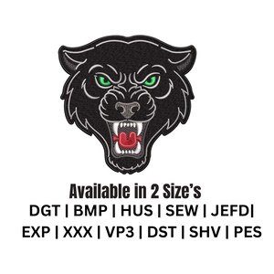 Schwarzer Panther Kopf Stickdatei | Wilde Katze Stickdatei | Maskottchen Aufnäher