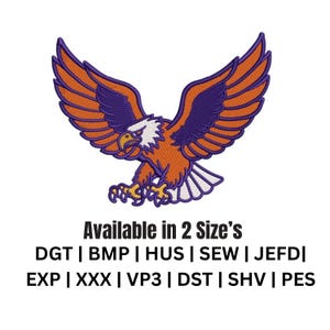 Diseño de bordado de águila en vuelo / Archivo de bordado a máquina de pájaro llamativo / Patrón de parche estilo mascota