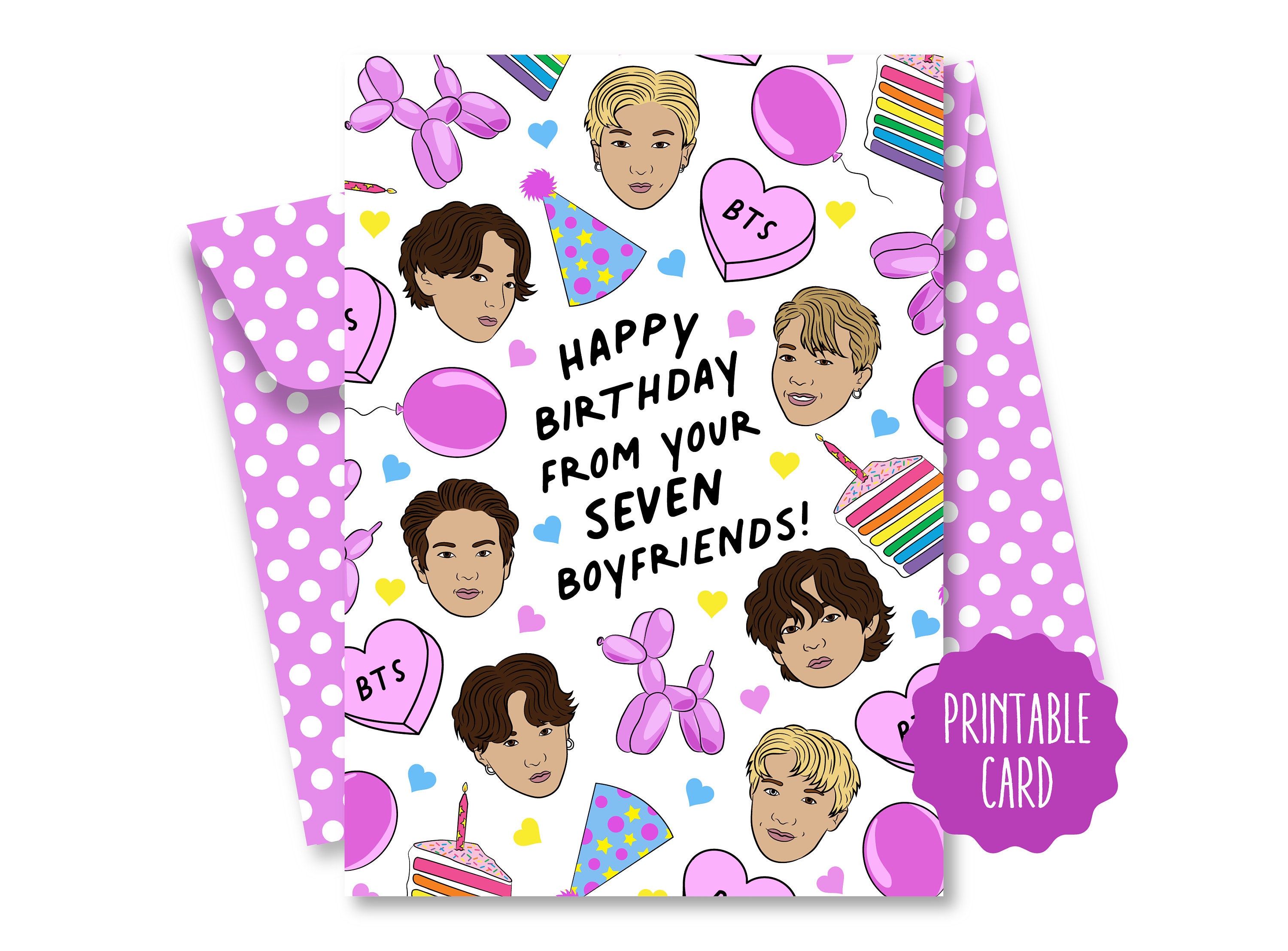 BTS 7 Boyfriends Card Printable Card BTS Birthday Card - Etsy