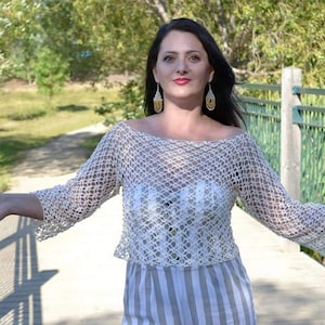 Crochet Lace Sweater Sweet Autumn by Florina Harb, unique design, beads decorated, chic-casual blouse, formal and informal wear, PDF pattern