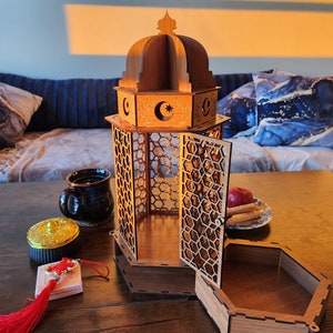 Wooden lantern, luxurious lantern, decoration, centerpiece, stained birch wood lantern, laser cut lantern, laser engraved lantern.