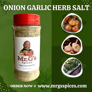 Onion Garlic Herb Salt, 16oz Seasoning, All Purpose Seasoning, All Natural Spices, Savory Food Seasoning, Seasoning Blend, No Preservatives