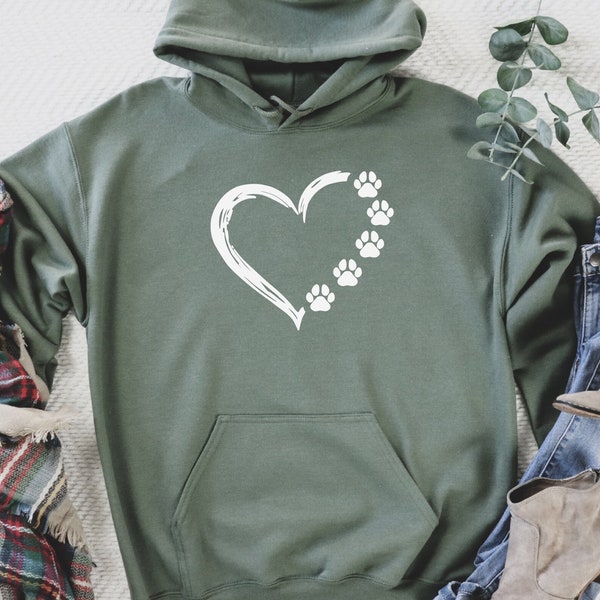 Paw Heart Sweatshirt, Dog Hoodie, Dog Cat Mom Sweat, Graphic Sweatshirt, Gift For Best Friends, Daily Sweater