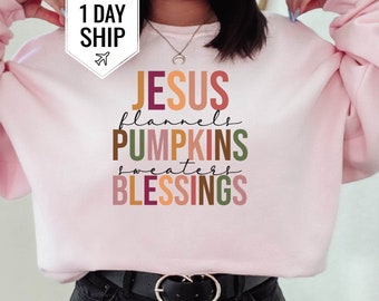 Jesus Flannels Pumpkins Sweaters Blessings Sweatshirt, Fall Hoodie, Autumn Sweatshirt, Faith Sweatshirt, Jesus Christian
